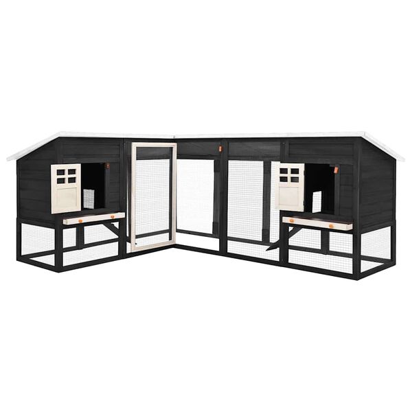 vidaXL Κλουβί Κουνελιών Εξωτ. Χώρου με Προαύλιο Γκρι/Λευκό Ξύλο Ελάτης