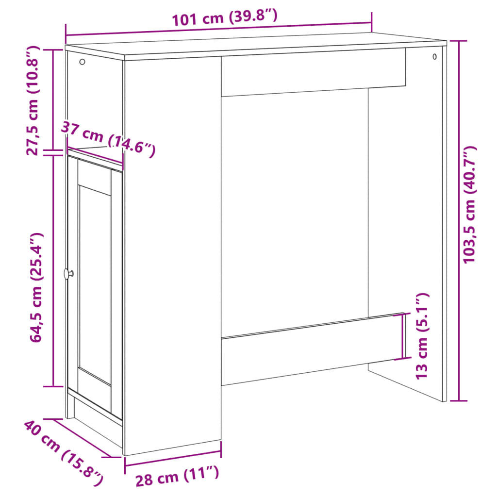 vidaXL Τραπέζι Μπαρ με Ράγες Sonoma Δρυς 101x40x103,5 εκ Επεξεργ. Ξύλο