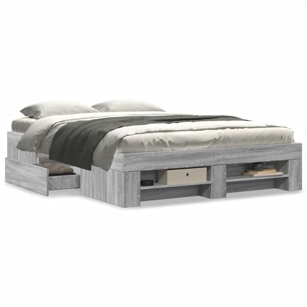 vidaXL Πλαίσιο Κρεβατιού Γκρι Sonoma 135x190 εκ. Επεξεργασμένο Ξύλο