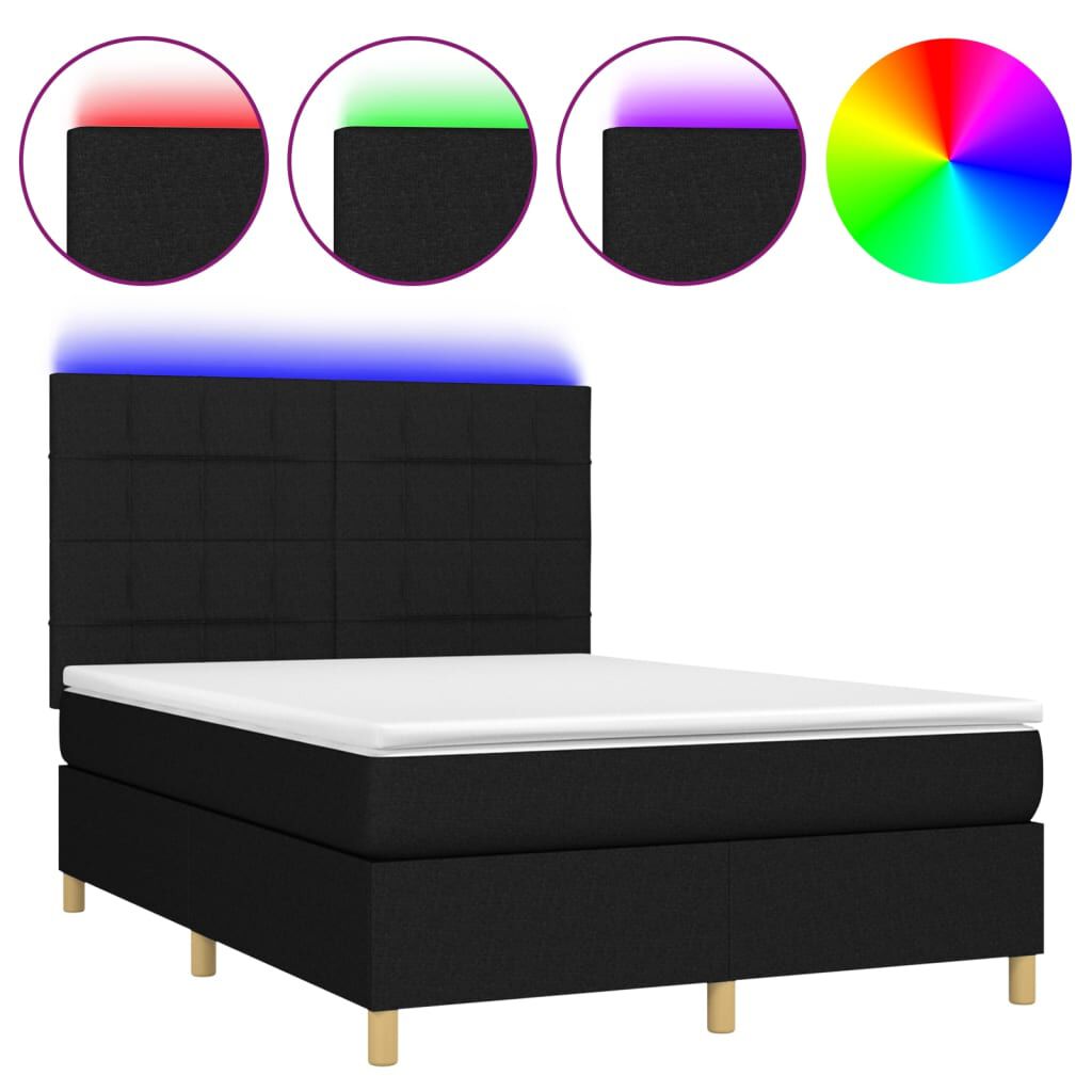 vidaXL Κρεβάτι Boxspring με Στρώμα & LED Μαύρο 140x190 εκ. Υφασμάτινο
