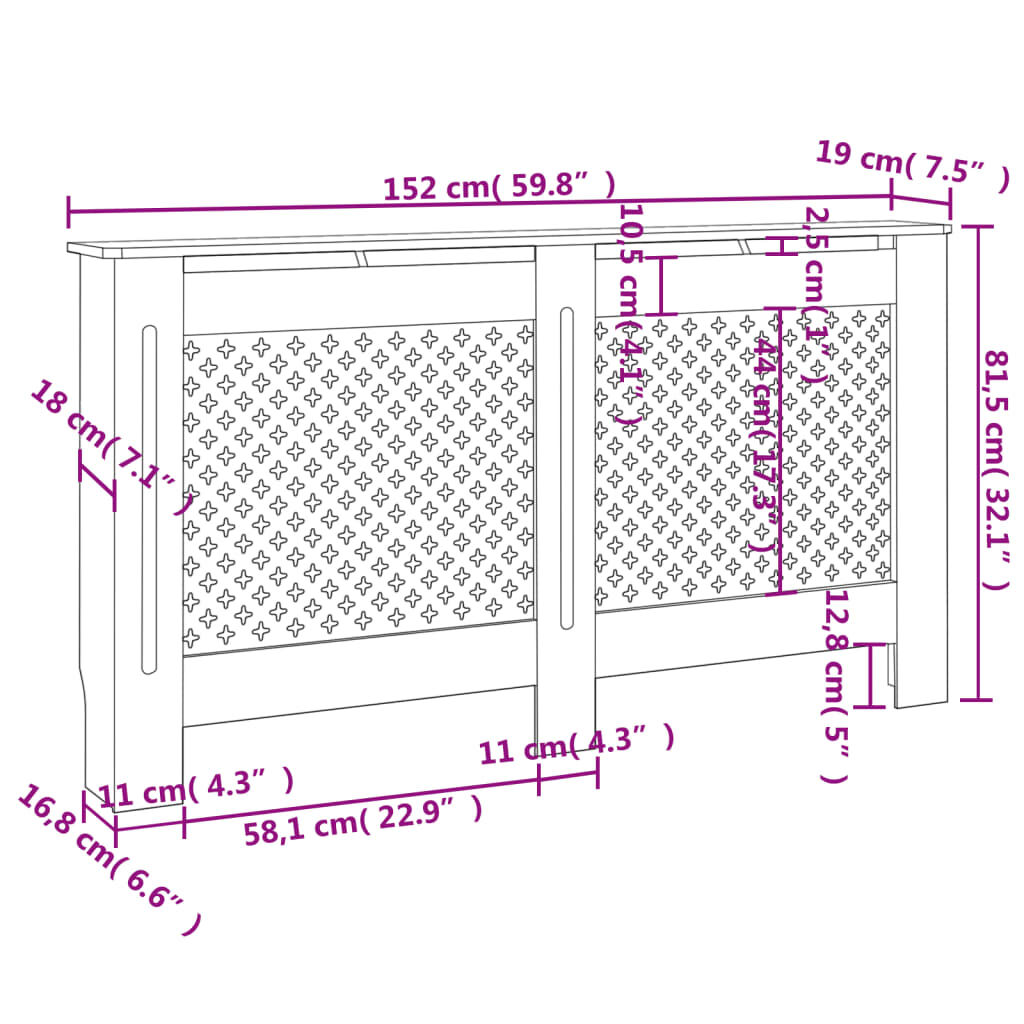 vidaXL Κάλυμμα Καλοριφέρ 152 x 19 x 81,5 εκ. από MDF