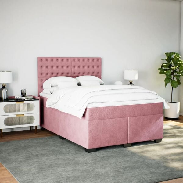 vidaXL &Kappa;&rho;&epsilon;&beta;ά&tau;&iota; Boxspring &mu;&epsilon; &Sigma;&tau;&rho;ώ&mu;&alpha; &Rho;&omicron;&zeta; 140x190 &epsilon;&kappa;. &Beta;&epsilon;&lambda;&omicron;ύ&delta;&iota;&nu;&omicron;