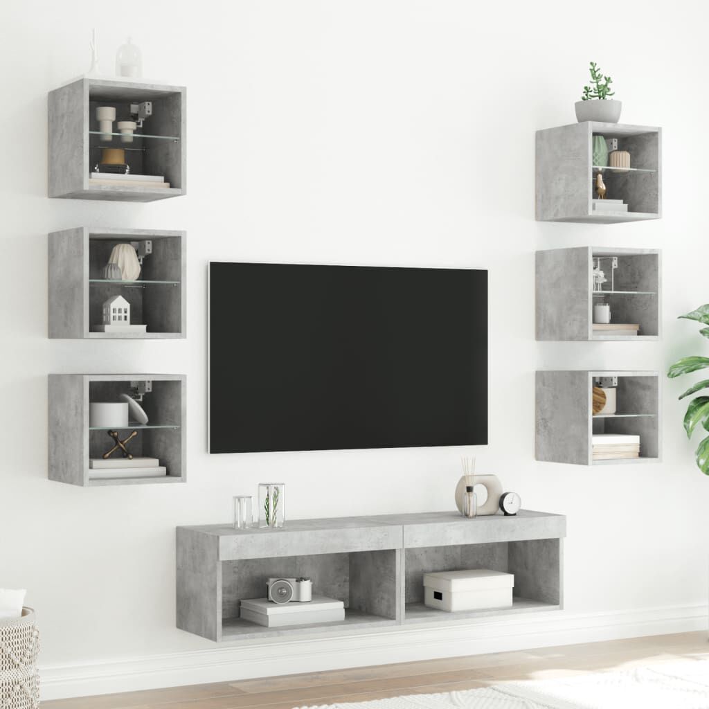vidaXL Έπιπλα Τοίχου Τηλεόρασης 8 τεμ. LED Γκρι Σκυρ. από Επεξ. Ξύλο