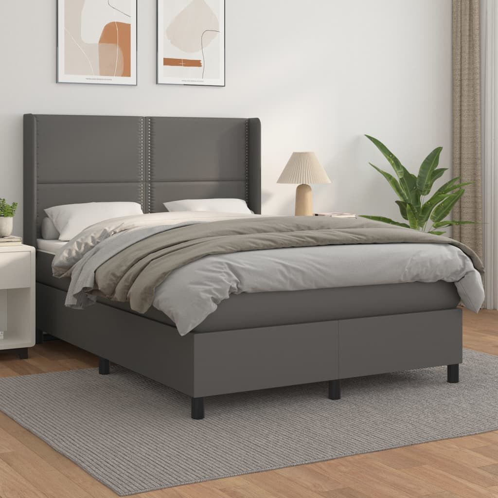 vidaXL Κρεβάτι Boxspring με Στρώμα Γκρι 140x190εκ. από Συνθετικό Δέρμα