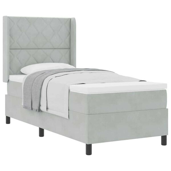 vidaXL Κρεβάτι με ελατήρια Ανοιχτό γκρι 90 x 190 cm Βελούδο