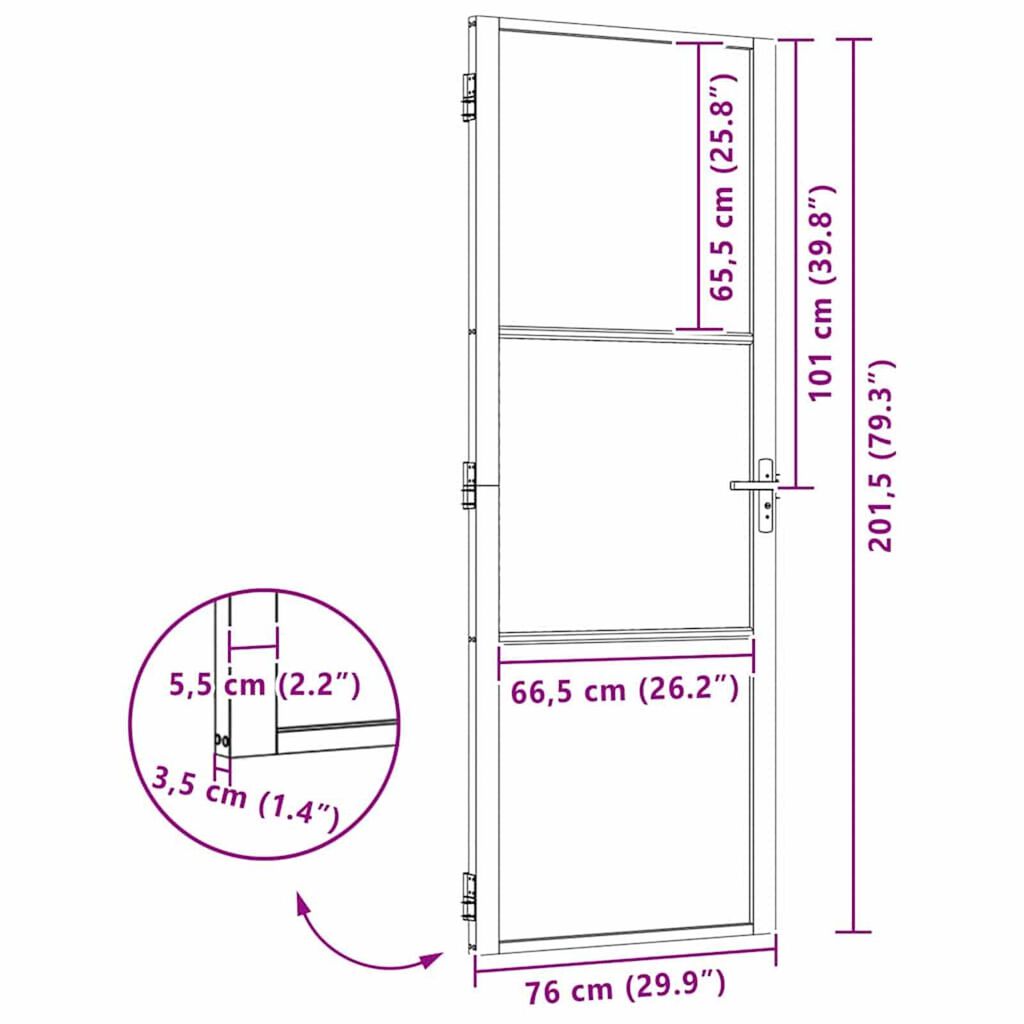 vidaXL Εσωτερική Πόρτα Μαύρο 76 x 201.5 cm Tempered γυαλί, Αλουμίνιο