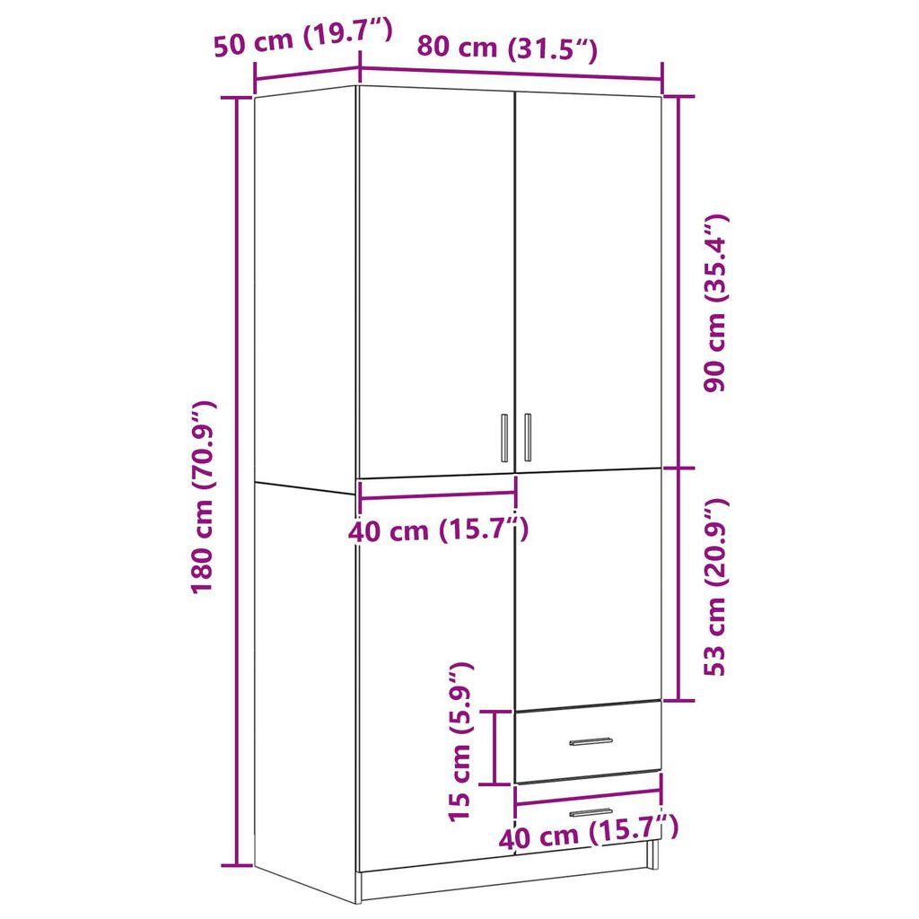 vidaXL Ντουλάπι Μαύρη δρυς 80 x 52 x 180 εκ Επεξεργασμένο ξύλο