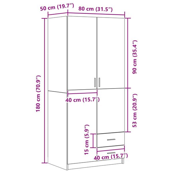 vidaXL Ντουλάπι Μαύρη δρυς 80 x 52 x 180 εκ Επεξεργασμένο ξύλο
