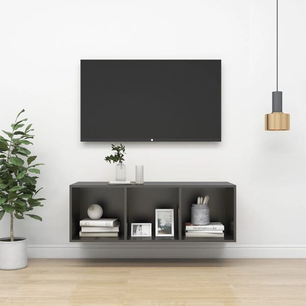 vidaXL Έπιπλο Τηλεόρασης Κρεμαστό Γκρι 37x37x107 εκ. από Επεξ. Ξύλο