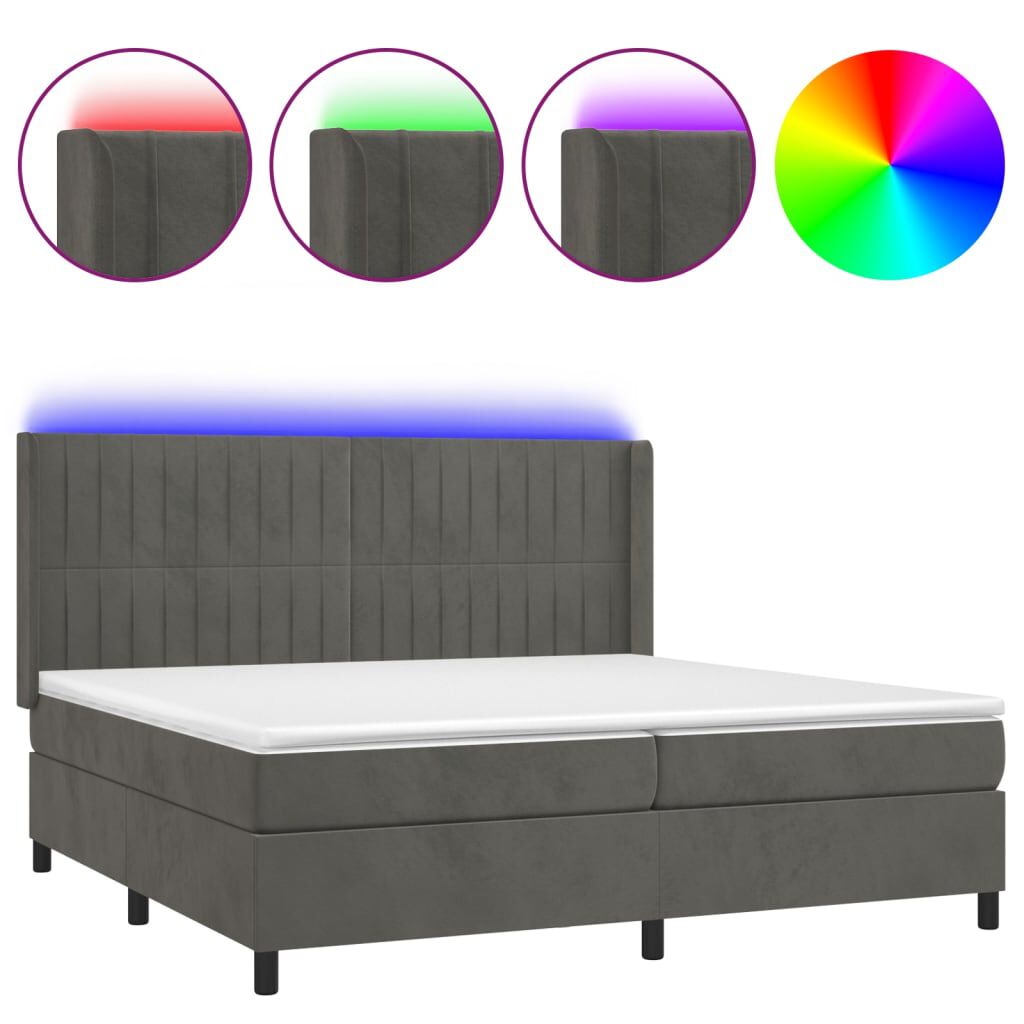 vidaXL Κρεβάτι Boxspring με Στρώμα & LED Σκ. Γκρι 200x200εκ. Βελούδινο