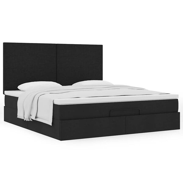 vidaXL Οθωμανικό κρεβάτι με στρώμα Μαύρο 160x200cm Ύφασμα