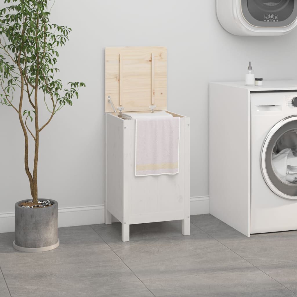 vidaXL Καλάθι Ρούχων Λευκό 44x44x76 εκ από Μασίφ Ξύλο Πεύκου