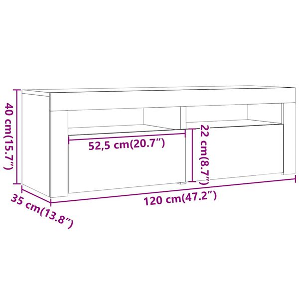 vidaXL Έπιπλο Τηλεόρασης με LED Αρτισιανή Δρυς 120x35x40 εκ Επεξ.Ξύλο