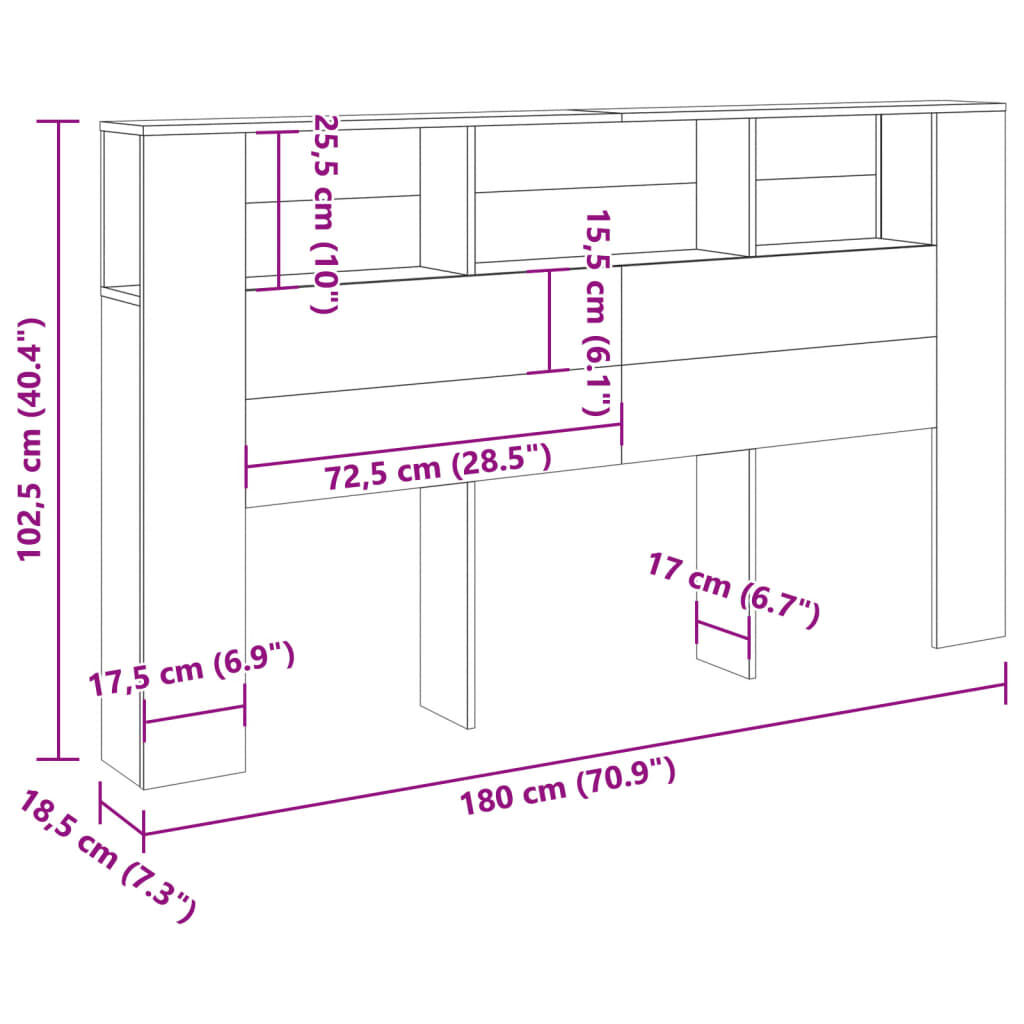 vidaXL Κεφαλάρι Με Αποθηκευτικό Χώρο 180x18,5x102,5 εκ. Επεξ. Ξύλο