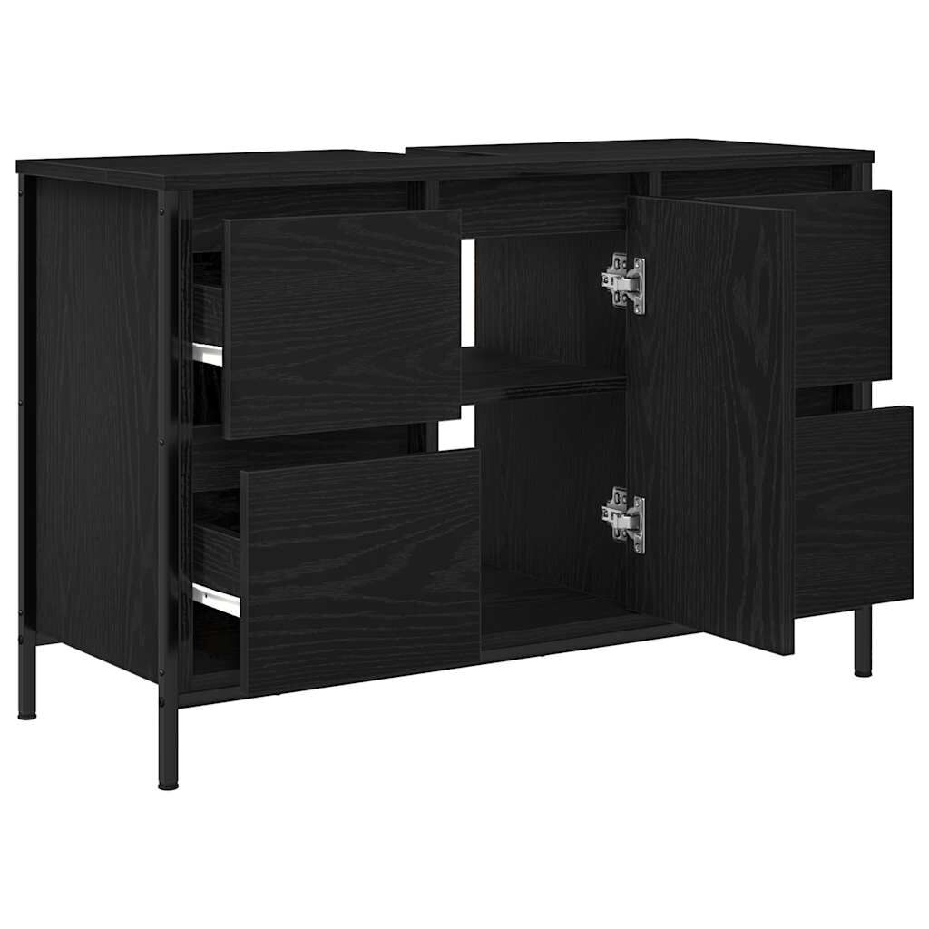 vidaXL ντουλάπι νιπτήρα με συρτάρια Μαύρη δρυς 90x34,5x60 εκ.