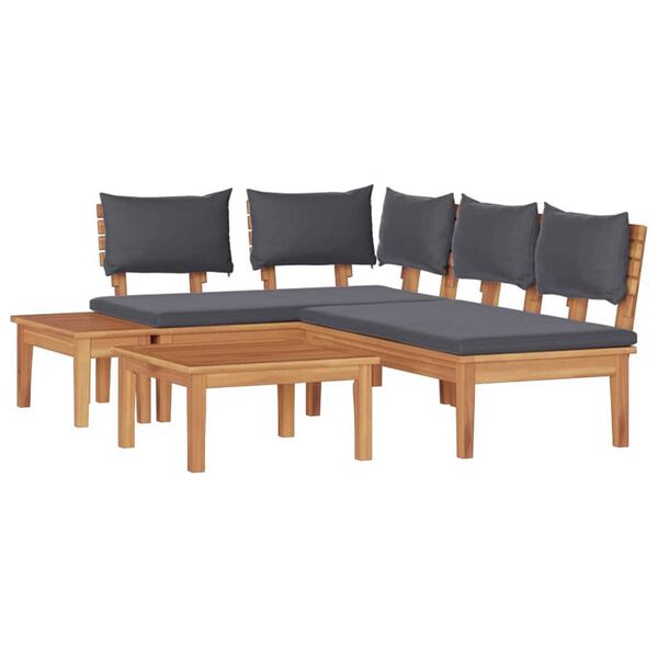 vidaXL Σετ Παγκάκι Κήπου 4 pcs Καφέ, Γκρί Πολυ rattan, βαμμένο ατσάλι