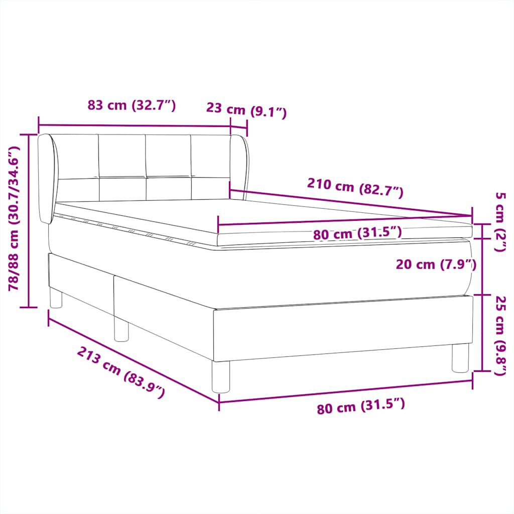 vidaXL Box Spring κρεβάτι με στρώμα σκούρο μπλε 80x210 εκ. Βελούδινο