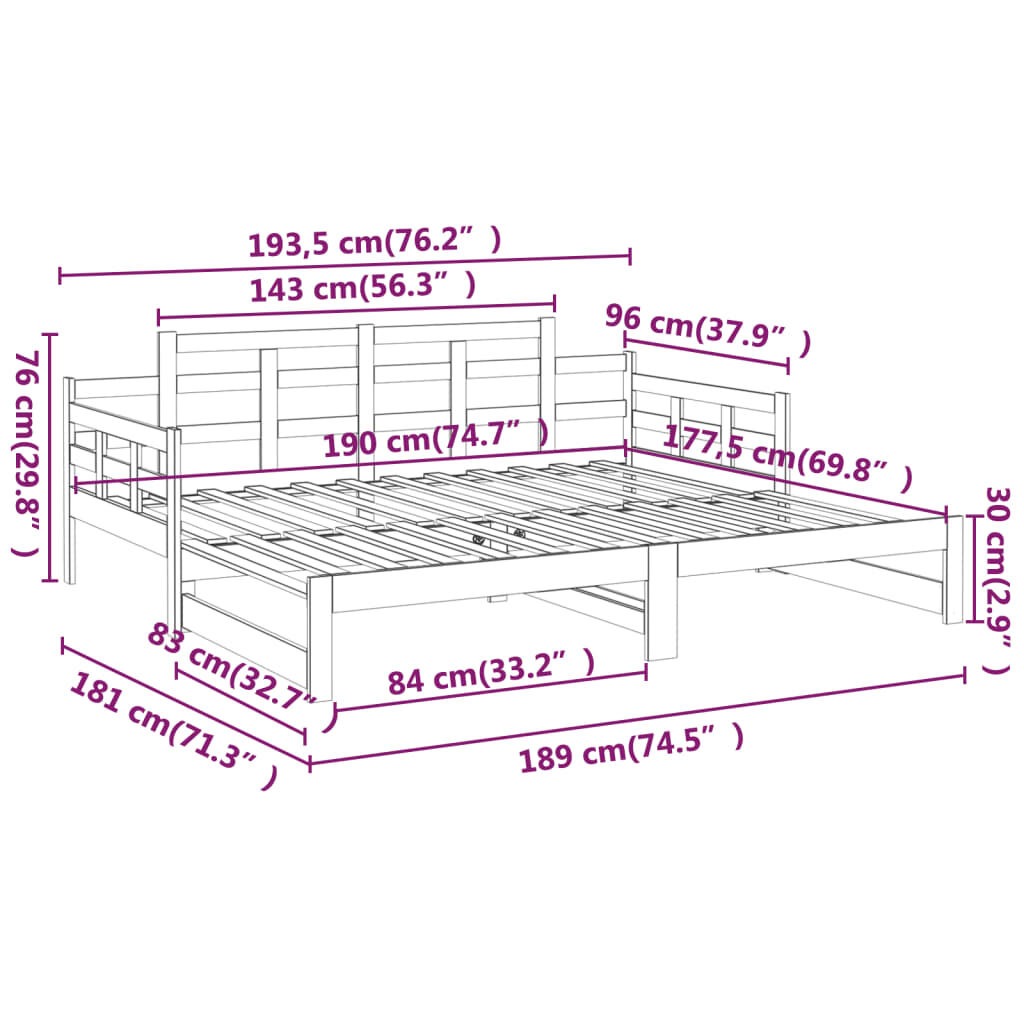vidaXL Καναπές Κρεβάτι Συρόμενος Μελί 2x(90x190) εκ. από Μασίφ Πεύκο