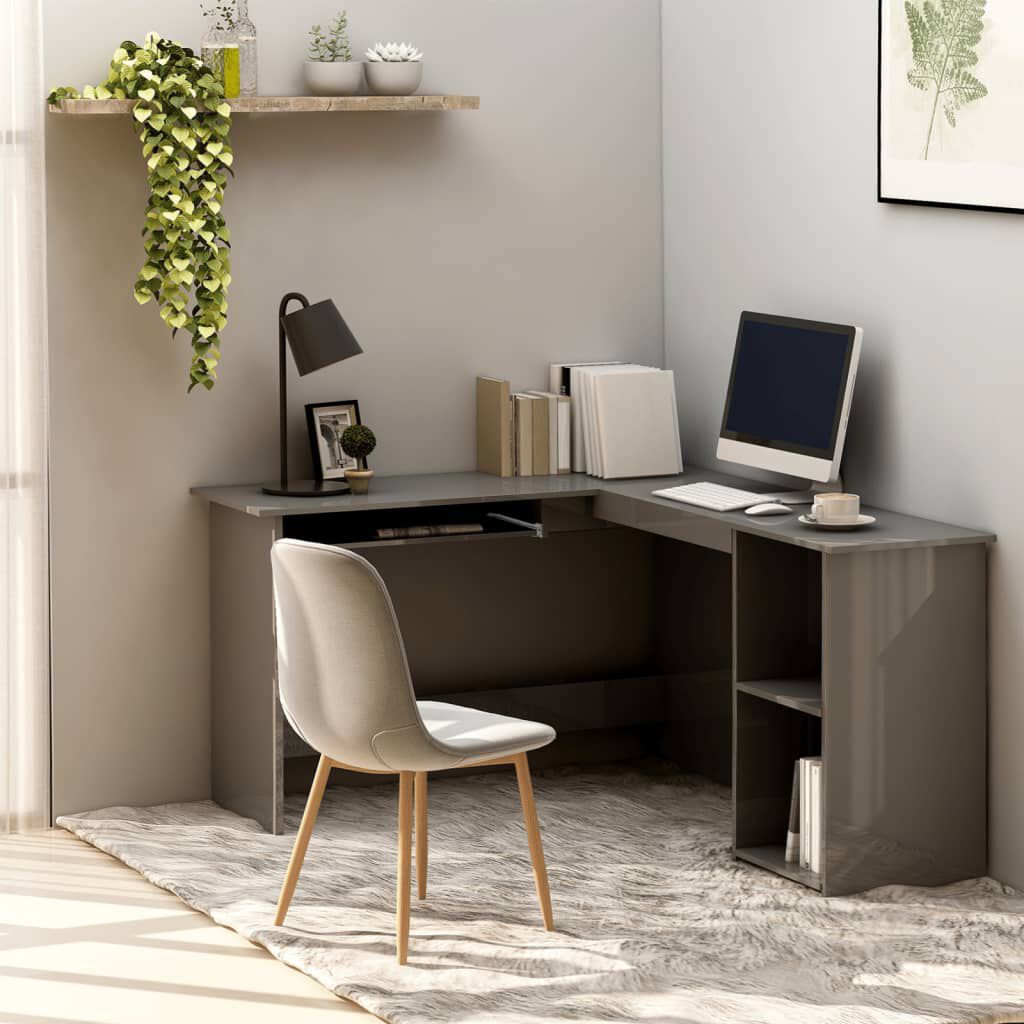 vidaXL Γραφείο Γωνιακό Γυαλιστερό Γκρι 120 x 140 x 75 εκ. Μοριοσανίδα