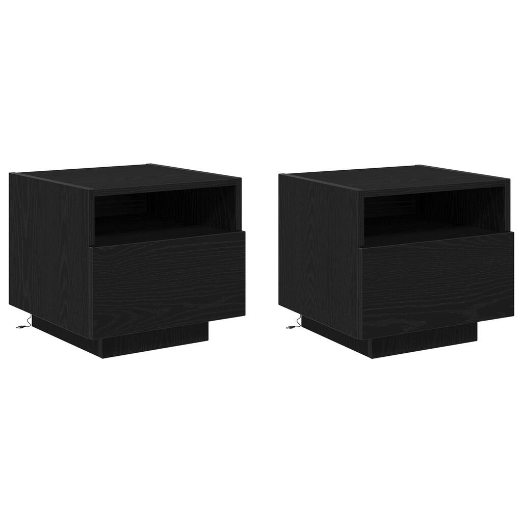vidaXL Κομοδίνα με LED Φώτα 2 τεμ Μαύρη Δρυς 40x39x37 εκ