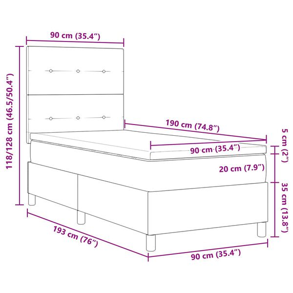 κρεβάτι box spring vidaXL με στρώμα Μαύρο Μονό Βελούδινο