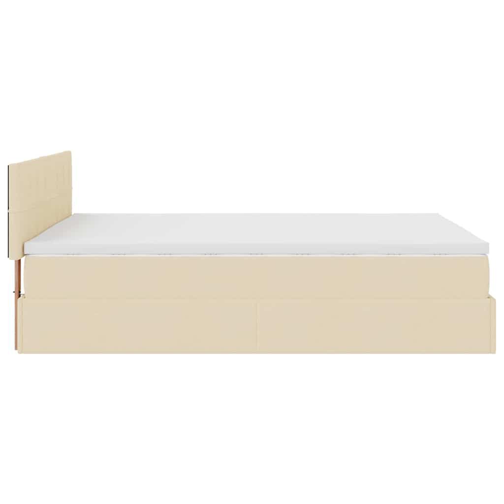 vidaXL Οθωμανικό κρεβάτι με στρώμα & LEDs Cream 140x200 cm Ύφασμα