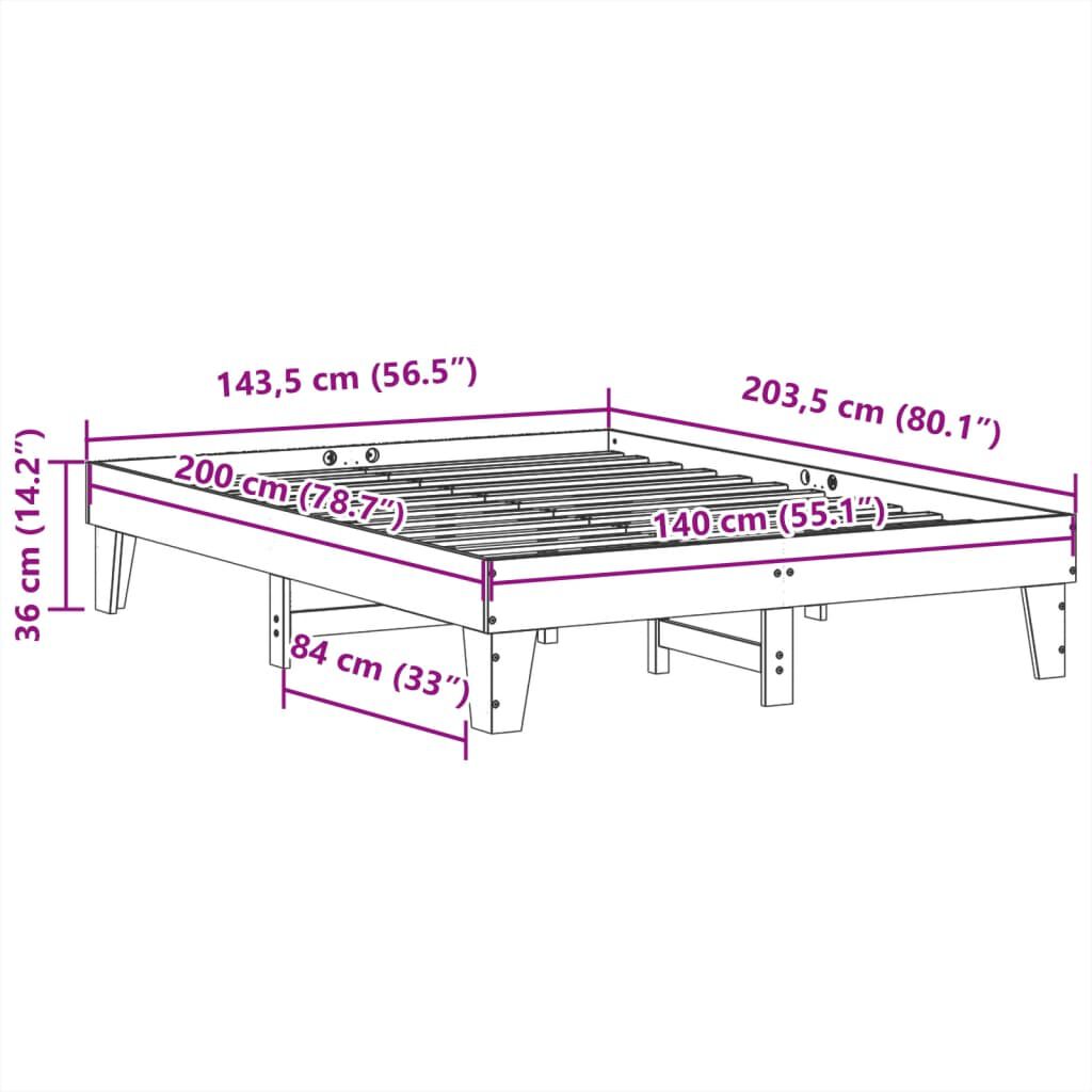 vidaXL Σκελετός Κρεβατιού Χωρίς Στρώμα Καφέ 140x200 Μασίφ Ξύλο Πεύκου