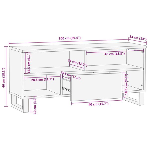 vidaXL Έπιπλο Τηλεόρασης 100x33,5x46 cm Μασίφ Ξύλο Μάνγκο