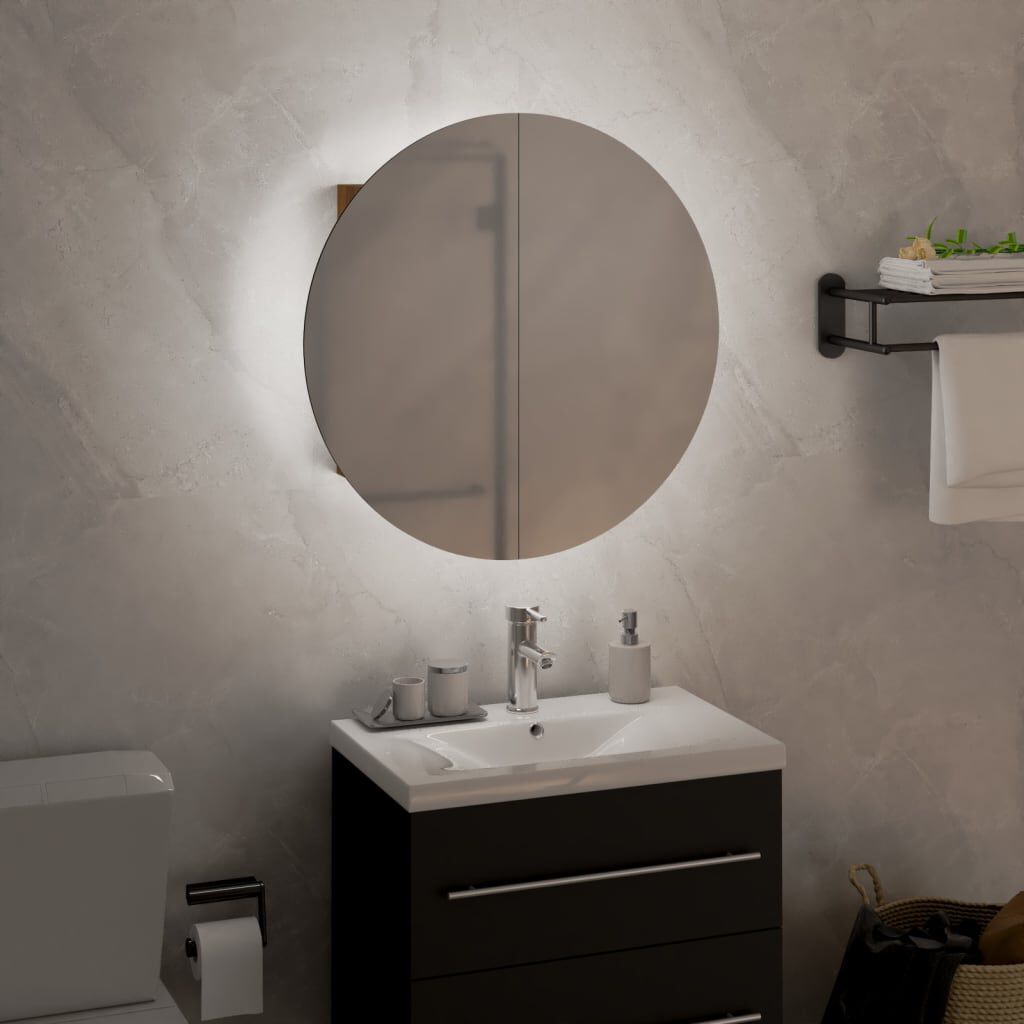 vidaXL Ντουλάπι Μπάνιου με Στρογγυλό Καθρέφτη&LED Δρυς 40x40x17,5 εκ.