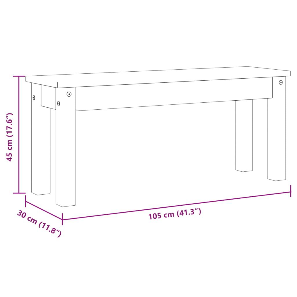 vidaXL Πάγκος Τραπεζαρίας Panama Γκρι 105x30x45 εκ. Μασίφ Ξύλο Πεύκου