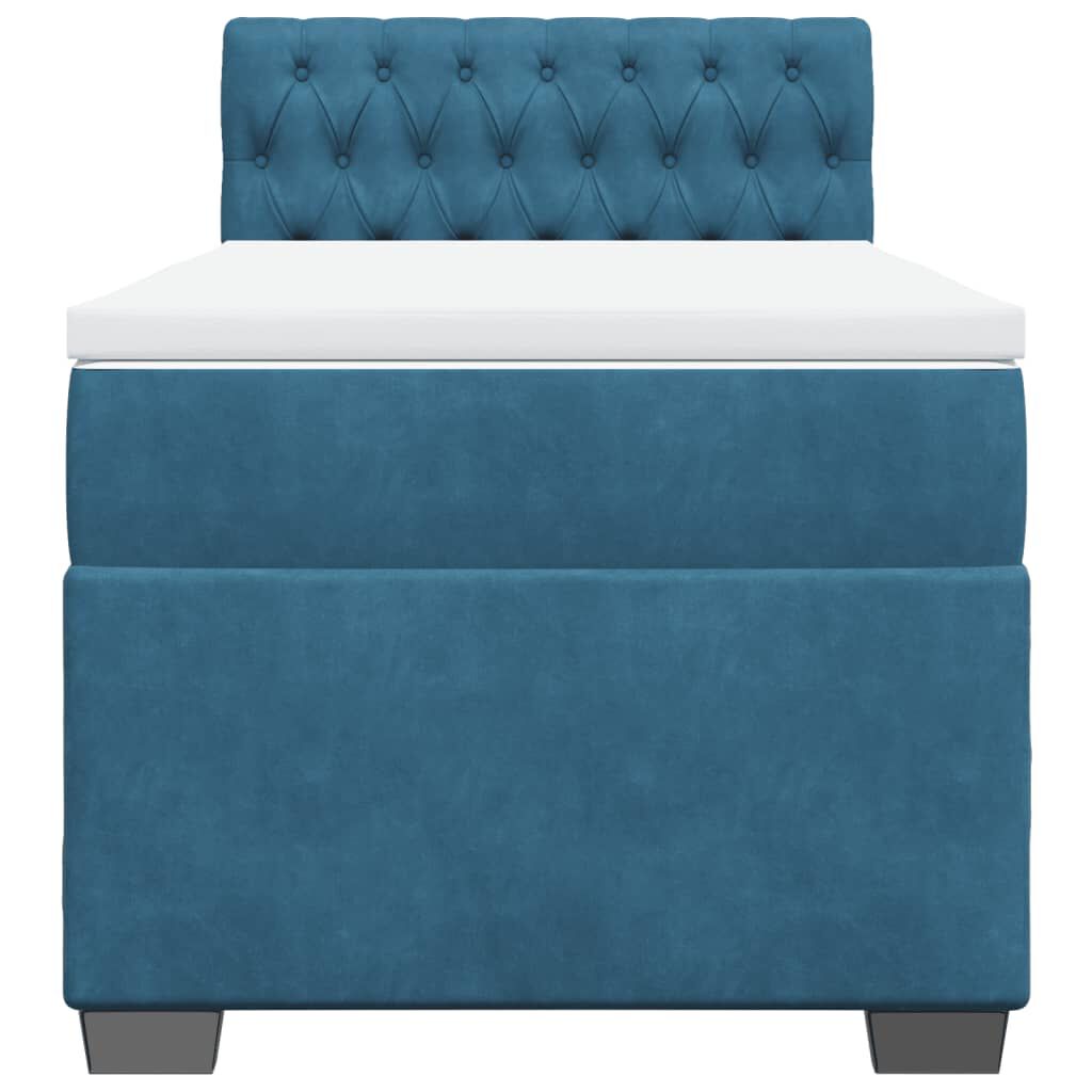 vidaXL Κρεβάτι Boxspring με Στρώμα Σκούρο Μπλε 90x200 εκ. Βελούδινο