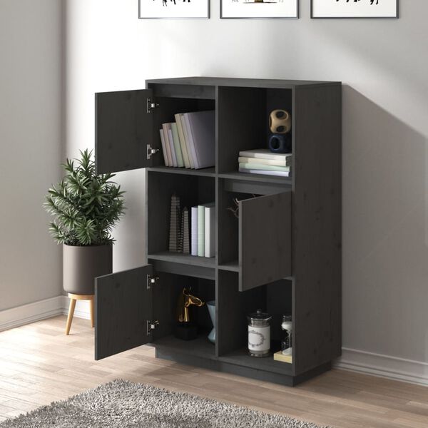 vidaXL Ντουλάπι Ψηλό Γκρι 74 x 35 x 117 εκ. από Μασίφ Ξύλο Πεύκου