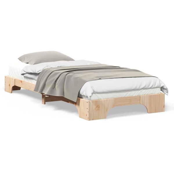 vidaXL Κρεβάτι δαπέδου Καφέ 90 x 210 cm Μασίφ ξύλο πεύκου
