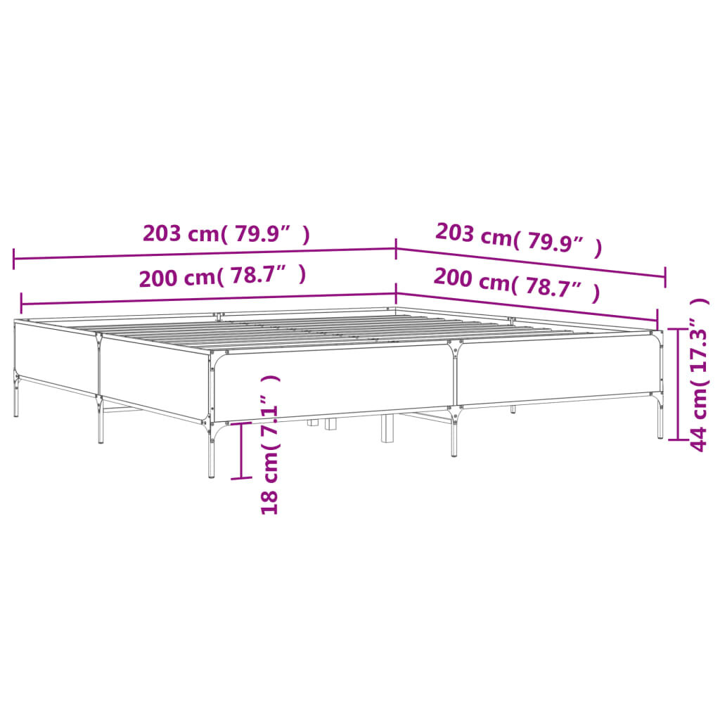 vidaXL Πλαίσιο Κρεβατιού Sonoma Δρυς 200x200 εκ. Επεξ. Ξύλο & Μέταλλο