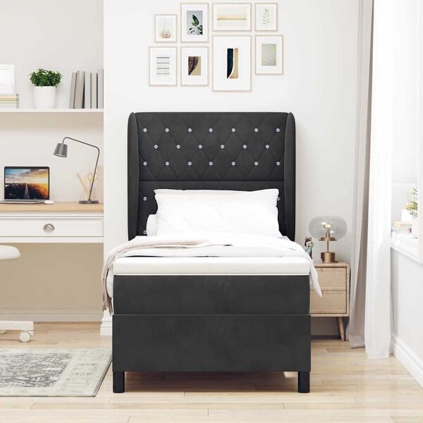 vidaXL Κρεβάτι με ελατήρια με στρώμα Μαύρο 90 x 190 cm Βελούδο