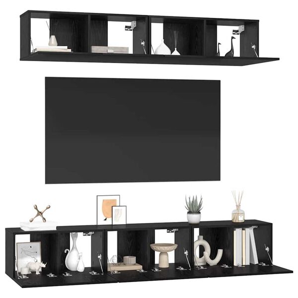 vidaXL Σετ επίπλου τηλεόρασης 5 pcs Μαύρη Οξυά Επεξεργασμένο ξύλο