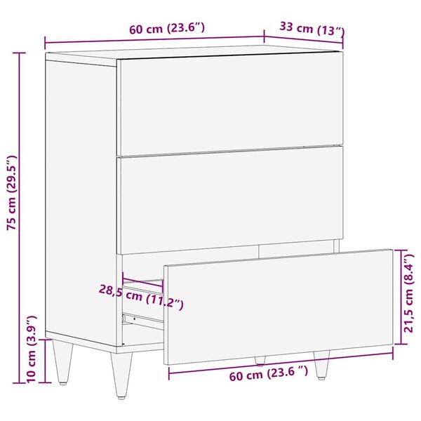 vidaXL Μπουφές Καφέ 60 x 33.5 x 75 εκ. Μασίφ ξύλο μάνγκο