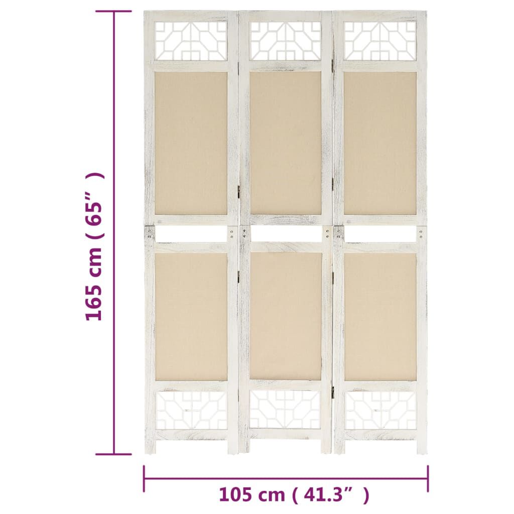 vidaXL Διαχωριστικό Δωματίου με 3 Πάνελ Κρεμ 105 x 165 εκ. Υφασμάτινο