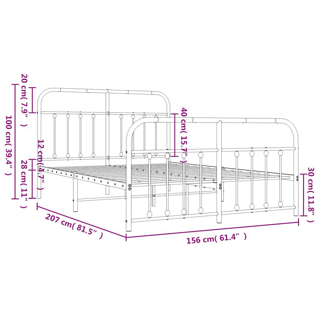 vidaXL Πλαίσιο Κρεβατιού με Κεφαλάρι&Ποδαρικό Λευκό 90x190 εκ. Μέταλλο