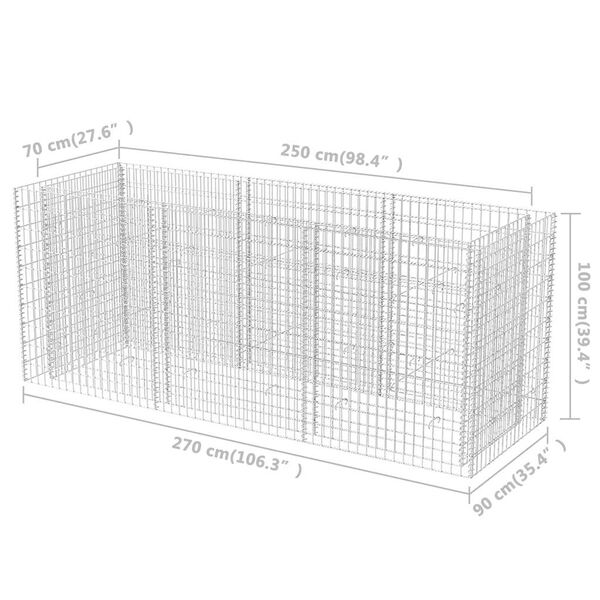 vidaXL Συρματοκιβώτιο - Γλάστρα Υπερυψωμένη 270x90x100 εκ. Ατσάλινη