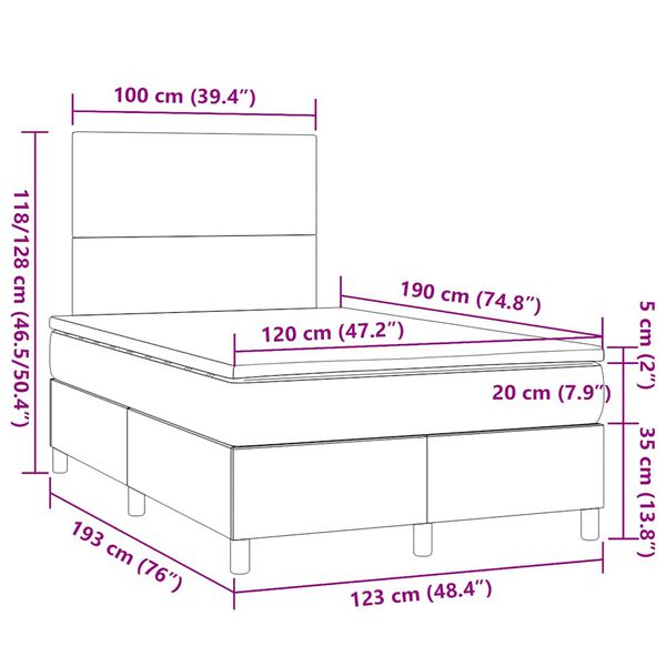vidaXL Κρεβάτι Boxspring με Στρώμα Σκούρο Καφέ 120x190 εκ Υφασμάτινο