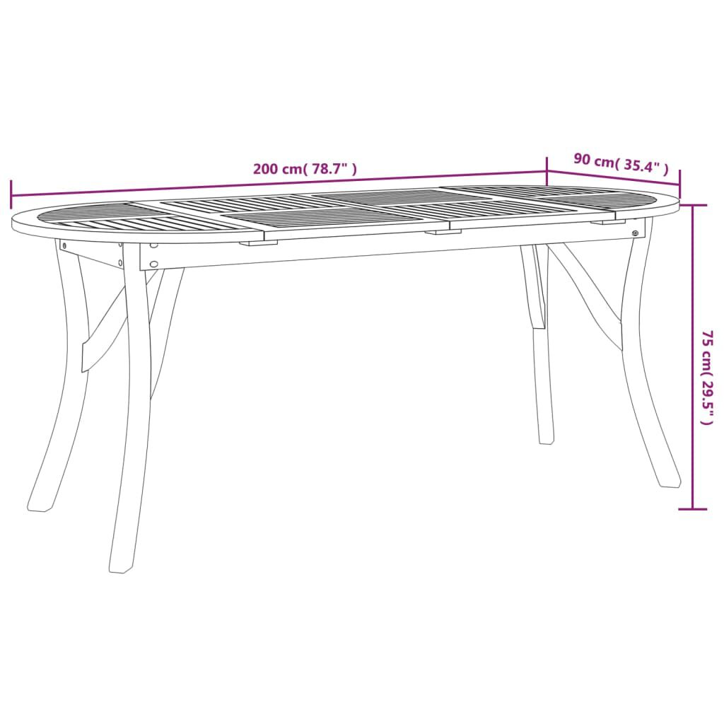 vidaXL Τραπέζι Κήπου 200x90x75 εκ. από Μασίφ Ξύλο Ακακίας