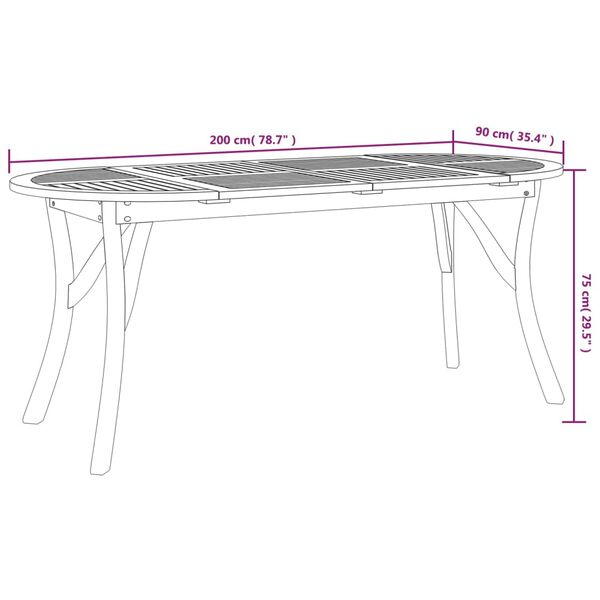 vidaXL Τραπέζι Κήπου 200x90x75 εκ. από Μασίφ Ξύλο Ακακίας