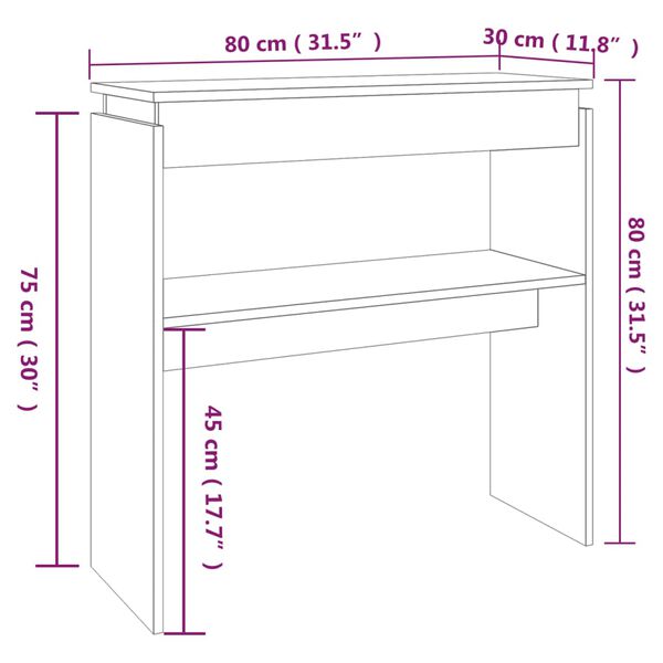 vidaXL Τραπέζι Κονσόλα Καφέ Δρυς 80 x 30 x 80 εκ. Επεξεργασμένο Ξύλο