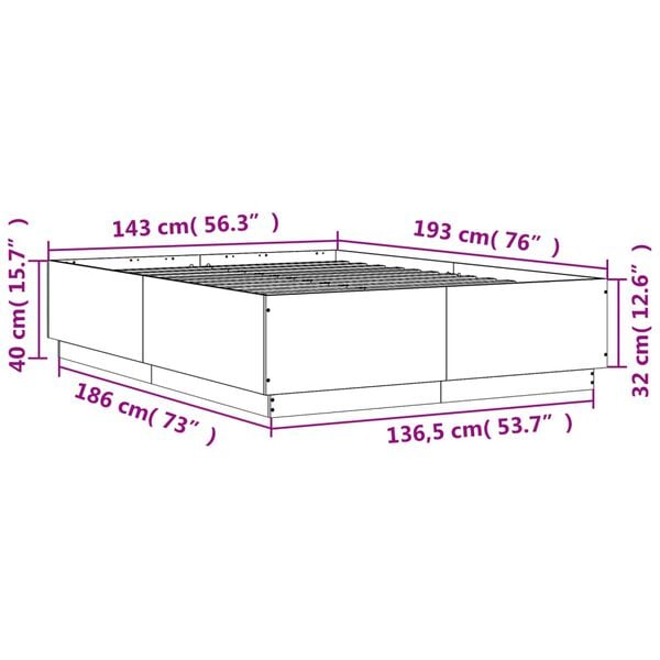 vidaXL Πλαίσιο Κρεβατιού με Φώτα LED Sonoma Δρυς 140x190εκ. Επεξ. Ξύλο
