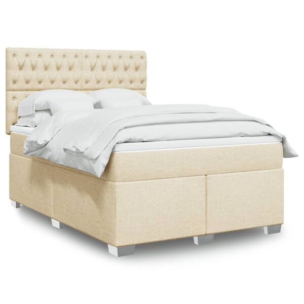 vidaXL &Kappa;&rho;&epsilon;&beta;ά&tau;&iota; Boxspring &mu;&epsilon; &Sigma;&tau;&rho;ώ&mu;&alpha; &Kappa;&rho;&epsilon;&mu; 140x190 &epsilon;&kappa;. &Upsilon;&phi;&alpha;&sigma;&mu;ά&tau;&iota;&nu;&omicron;