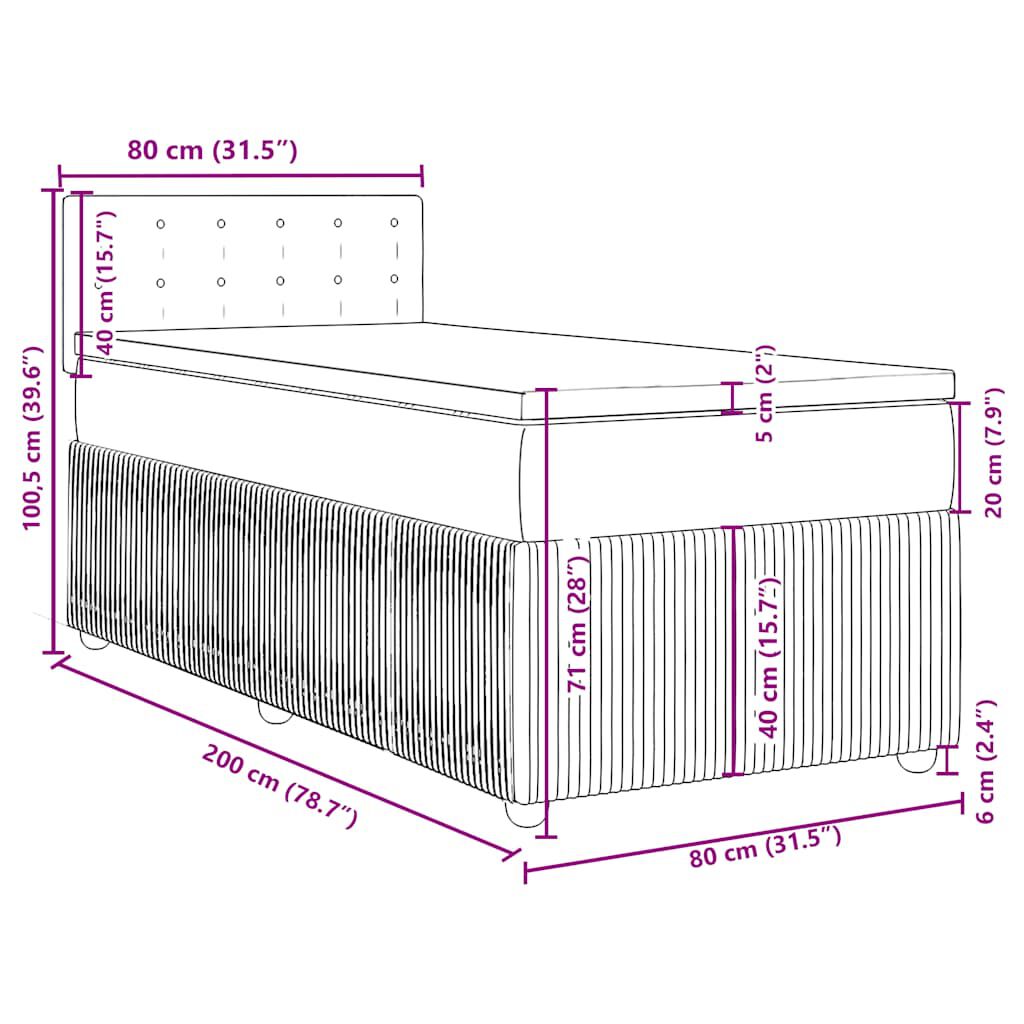 vidaXL Κρεβάτι Boxspring με Στρώμα Μπλε 80x200 εκ. Υφασμάτινο