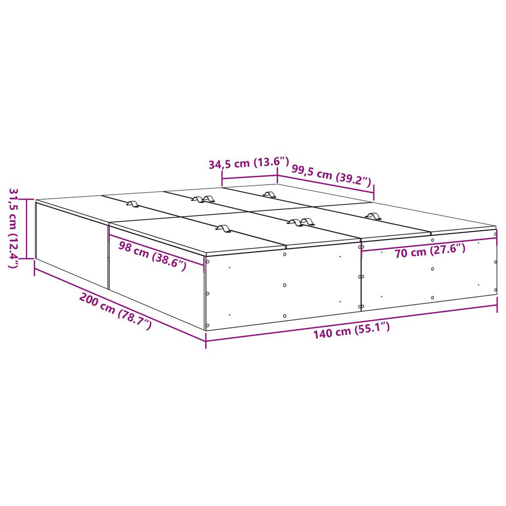 vidaXL Κρεβάτι Αποθήκευσης Σονομα Δρυς 140x200 εκ