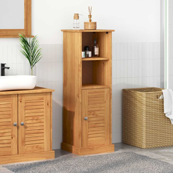 vidaXL Ντουλάπι Μπάνιου καφέ μελί 37 x 34 x 110 εκ Μασίφ ξύλο πεύκου