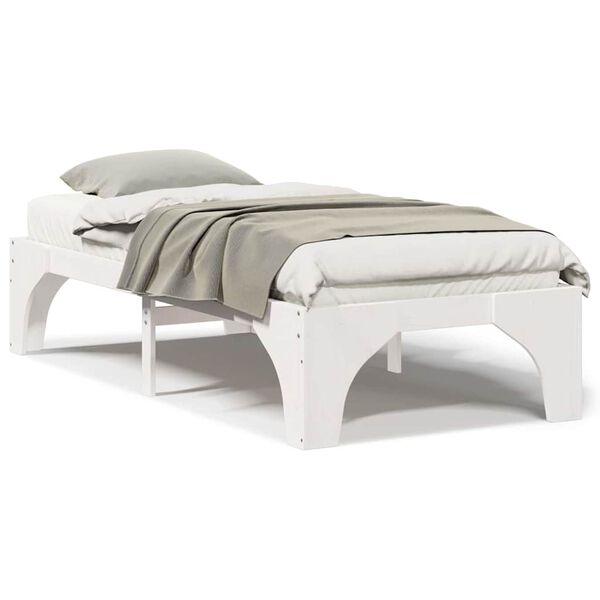 vidaXL Κρεβάτι δαπέδου Λευκό 75 x 190 cm Μασίφ ξύλο πεύκου